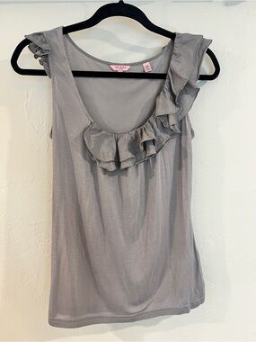 Ted Baker London Ruffle Neck Sleeveless Top Size 2 Gray Modal Silk Trim Blouse